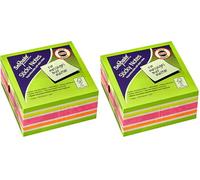 Snopake 76 x 76 mm Green Rainbow NeonMix Sticky Notes [Cube of 450 Sheets] 15760 (Pack of 2)