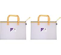 Snopake A3 High Capacity EVA Mesh Project/Book Bag [Pack of 2] Heavy Duty Bag with Soft Grip Carry Handle [Clear/Yellow] 15877