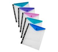 Snopake A4 High Capacity Polyfile RingBinder Popper Wallet, Portrait - Clear with Electra Assorted Flap [Pack of 5] Ref: 15695