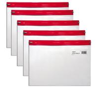 Snopake A4 Plus Zippa-Bag ‘S’ Classic with Write-On Label - Zip Strip (Ref: 12805), Transparent/Red, 370 x 260 mm, (Pack of 5)