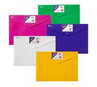 Snopake Document Wallet A4 Press Stud PP (Polypropylene) Landscape 33 (W) x 0.5 (D) x 24 (H) cm Assorted Pack of 5