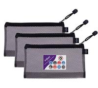 Snopake DL High Capacity Black EVA Mesh Zippa-Bag [Pack of 3] 240 x 130mm - Heavy Duty Bag with Hanging Loop and Business Card Holder [15879]