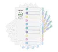 Snopake Reborn [100% Recycled] A4 10-Part Index Dividers - Pastel Assorted [Pack of 5] Tear-Resistant & Wipe-Clean, Multi-Punched for Binders Ref: 15928