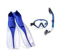 Snorkel Mask Diving Gear, Snorkel Set Scuba Diving Equipment Packages Including Adjustable Swimming Flippers Automatic Breathing Tube Snorkeling Gear(Blue,50*17cm)