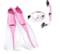 Snorkel Mask Diving Gear, Snorkel Set Scuba Diving Equipment Packages Including Adjustable Swimming Flippers Automatic Breathing Tube Snorkeling Gear(Pink,47*15cm)