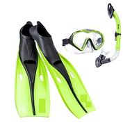 Snorkel Mask Diving Gear, Snorkel Set Scuba Diving Equipment Packages Including Adjustable Swimming Flippers Automatic Breathing Tube Snorkeling Gear(Yellow,53*17cm)