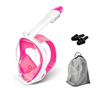 Snorkel Mask Full Face,180°view Snorkeling Gear with Panoramic Design-Compatible Sports Camera, Anti-fog, Anti-leak Technology for a Safe Adults and Kids Snorkeling Experience (Pink, S/M)