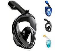Snorkel Mask Full Face, 180°view Snorkeling Gear with Panoramic Design- Sports Camera Compatible, Diving Mask with Anti-fog and Anti-leak Technology for Adults and Kids (1, Black, S-M)