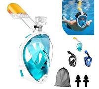 Snorkel Mask Full Face, 180°view Snorkeling Gear with Panoramic Design- Sports Camera Compatible, Diving Mask with Anti-fog and Anti-leak Technology for Adults and Kids (1, Green, S-M)