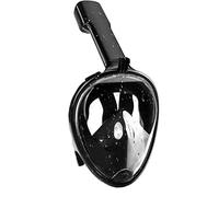 Snorkel Mask Full Face Snorkeling Mask Easy Breathing Anti-fog and Anti-leak 180° Panoramic View Diving Mask with Detachable Camera Mount Adjustable Strips Dry Top System (BLACK-S/M)