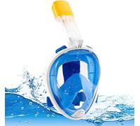 Snorkel Mask Full Face Snorkeling Mask Easy Breathing Anti-fog and Anti-leak 180° Panoramic View Diving Mask with Detachable Camera Mount Adjustable Strips Dry Top System (BLUE-S/M)