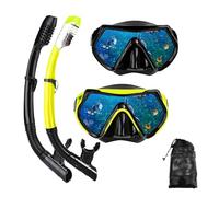 Snorkel Mask, Snorkel Set for Adults and Teenagers, Diving Mask and Fully Dry Snorkel Swimming Goggles is Suitable for Snorkelling, Diving, Swimming (6115 Black + Yellow (2