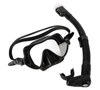 Snorkel Set, Snorkel Goggles Diving Goggles Portable Full Dry Top Snorkel Set Tempered Glass Snorkeling Equipment for Adults (Black)