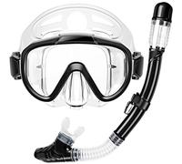 Snorkel Set, Zipoute Snorkel Dry Top Snorkeling Gear for Adults, Panoramic Anti-Leak and Anti-Fog Tempered Glass Lens, Adults Adjustable Snorkeling Set, Scuba Diving Swimming Training Snorkel Kit