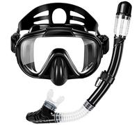 Snorkel Set, Zipoute Snorkel Dry Top Snorkeling Gear for Adults, Panoramic Anti-Leak and Anti-Fog Tempered Glass Lens, Adults Adjustable Snorkeling Set, Scuba Diving Swimming Training Snorkel Kit