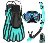 Snorkeling Gear for Adults,3 in 1 Snorkel Set with Panoramic View Diving Mask Anti-Fog Anti-Leak,Dry Top Snorkel,Fins and Travel Bag for Swimming,Snorkeling and Travel Diving