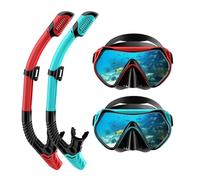 Snorkeling Gear for Adults, Dry-Top Snorkel Set Scuba Diving mask, 180°Panoramic Wide View Professional Snorkeling Gear Breathing Freely Snorkel Mask (Green Red)