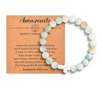 SNORSO Christian Cross Bracelet for Women Men - Natural Bead Bracelets, Religious Cross Bracelets, Healing Bracelets Stretch Charm Bracelets for Birthday Christmas Christian Easter Gifts, M, White