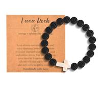 SNORSO Christian Cross Bracelet for Women Men - Natural Bead Bracelets, Religious Cross Bracelets, Healing Bracelets Stretch Charm Bracelets for Birthday Christmas Christian Easter Gifts, M, White