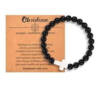 SNORSO Christian Cross Bracelet for Women Men - Natural Bead Bracelets, Religious Cross Bracelets, Healing Bracelets Stretch Charm Bracelets for Birthday Christmas Christian Easter Gifts, M, White