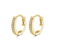 SNORSO Silver Hoop Earrings with Cubic Zirconia, Gold Plated Plated 13mm Sterling Silver Hoops Earrings, Hypoallergenic Huggie Hinged Hoop Sleeper Cartilage Earrings for Women Girl Men Children