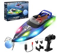 Snorthy Remote Control Boat with Float Ball, LED Light RC Boat for Kids Adults 2.4GHz High Speed 15km/h Racing Boats for Pools Lakes 1200mAh Rechargeable Low Battery Alarm Pool Toys for Boys Girls