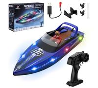 Snorthy Remote Control Boat with LED Light RC Boat for Kids Adults 2.4GHz High Speed 15km/h Racing Boats for Pools and Lakes 1200mAh Rechargeable Low Battery Alarm Pool Toys for Boys Girls (Blue)