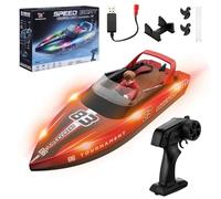 Snorthy Remote Control Boat with LED Light RC Boat for Kids Adults 2.4GHz High Speed 15km/h Racing Boats for Pools and Lakes 1200mAh Rechargeable Low Battery Alarm Pool Toys for Boys Girls (Red)