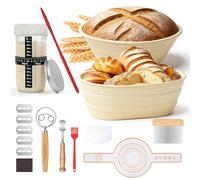 Snorthy Sourdough Starter Kit 19 Pcs Sourdough Starter Set with 2 Silicone Proofing Baskets, Starter Jar, Bread Sling, Danish Whisk, Bread Lame, Bread Making Accessories for Baking Lover and Beginners