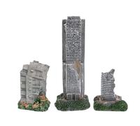 Snorvixre 3Pieces Destroyed Building Fishtank Ornament Resin Building Model Landscape Decors for Aquarium Freshwater Saltwater Fishtank Shelter Cave