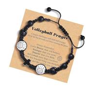 Snorvixre Black Braided Cord Wooden Crucifix Charm For Active Men Natural Wood Bead Sports Theme Jewelry Gift Crucifix Symbol Athletic Wood