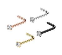 Snorvixre Multiple Styles Stainless Steel Nose Rings 4Pcs 4 Metallic Color Cubic Zirconia 0.8mm Gauge Body Piercing Jewelry Stainless Steel Nose Piercing Set