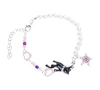 Snorvixre Vintage Pearls Bead Cats Face Charm with Star Pendant Flexible Chain Pearls Wrist Chain for Daily Wear Stylish Charm for Women