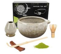 Snovire Matcha Set, 5 Pcs Matcha Kit Includes Matcha Bowl, Matcha Whisk, Whisk Stand, Bamboo Scoop, Spoon Rest, Japanese Tea Set for Matcha Lovers (Powder Not Included) (Kiln-Changed White)