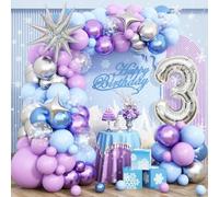 Snow 3rd Birthday Decorations Girl, Snow Snowflake Balloon Garland Arch Kit, Laser Explosion Star Balloons, Silver Number 3 Balloon Tower for Baby Shower Girls 3rd Snow Theme Party Supplies