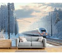 Snow Accumulation High-Speed Train Large Decorative Wall Mural 350x256cm, Realistic Winter Transportation Photo Wallpaper, Room Decor Wall Art for Living Room Bedroom Home Office White Walls Murals