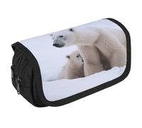 Snow Animal Polar Bear Pencil Case Organizer - Large Capacity 3 Compartment Pencil Pouch for Adults, Portable Makeup Bag & Aesthetic Stationery Bag with Zipper (8.7x4.3") Unisex Gift