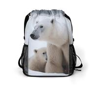 Snow Animal Polar Bear Sports Drawstring Backpack,Packsack with Shoe Compartment And Wet Proof Pocket for Youth