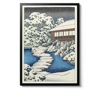 Snow at a Guest House on Pond's Edge by Kawase Hasui, Traditional Japanese Ukiyo-e Wall Art, Winter Landscape Poster, Archival Matte, A2 (Framed) - 59.4x42cm