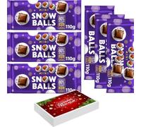 Snow Balls Chocolate Bar 100g With Christmass Gift Box - Milk Chocolate With Mini Snowballs Inclusions - Winter Snacks - cdb (6 x Bars)