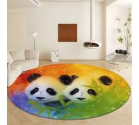 Snow Bamboo Animal Panda Large Round Rugs Diameter 120 cm, Multicolor Non-Slip Non-Shedding Area Rug - Machine Washable Soft Short Pile Circle Carpet for Living Room Bedroom Decor