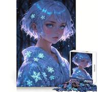 Snow Blossom︰ Winter Kimono Anime Girl Portrait Jigsaw Puzzles 1000 Piece for Adults Intellect Toy Calm Relax Precise Cut Santa Wish Item (38x26cm)