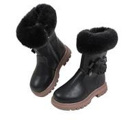 Snow Boots Kids Flower Solid Color Fleece Lining Plush Boots Thickened Outdoor Soft Soled Shoes Comfortable Flat Warm Winter Wide Fit Footwear Loose Leather Shoes