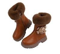 Snow Boots Kids Flower Solid Color Fleece Lining Plush Boots Thickened Outdoor Soft Soled Shoes Comfortable Flat Warm Winter Wide Fit Footwear Loose Leather Shoes