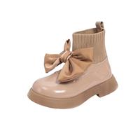 Snow Boots Kids Soft Sole Solid Color Comfortable Flat Shoes Princess Leather Bow Flower Shoes Wide Fit Anti-Slip Outdoor Breathable Footwear Walking Ankle Boots for Wedding Party