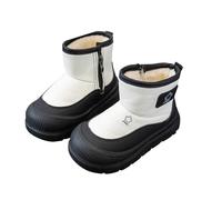 Snow Boots Kids Star Print Fleece Lining Plush Boots Thickened Outdoor Non-Slip Soft Soled Shoes Comfortable Flat Warm Winter Wide Fit Footwear Loose Leather Shoes Black