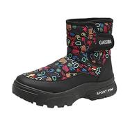 Snow Boots Men Women Winter Boots Men Lightweight Winter Shoes Lined Snow Shoes Half Shaft Cotton Shoes With Print Winter Boots Outdoor Classic Thermal Boots For Unisex, black, 9 UK