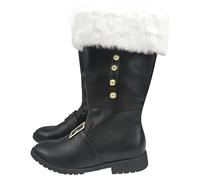 Snow Boots Mens, Christmas Santa Claus Boots With Side Zip Mid-Calf Winter Boot Buckle Strap Xmas Booties Solid Color Fuzzy Trim Bootie Non Slip Cosplay Holiday Booties Funny Christmas Boot