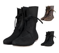Snow Boots Women Leather Retro Cosplay Cowboy Soft Comfortable Leisure Medieval Lace-Up Comfortable Casual Vintage Lace Up Flat Bottom