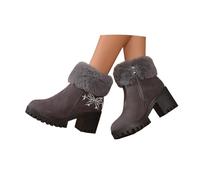 Snow Boots Women's Ankle Boots Autumn Winter Short Boots Faux Fur Edge Ankle Boots Half Boots Block Heel Lined Warm Boat Shoes Ankle Boots Winter Boots, gray, 8.5 UK